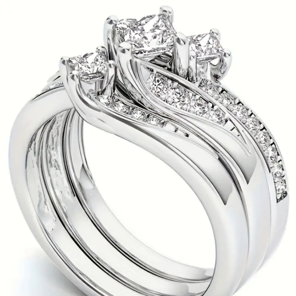 925 Sterling Silver Diamond Engagement Ring Wedding Band Wedding Ring CZ